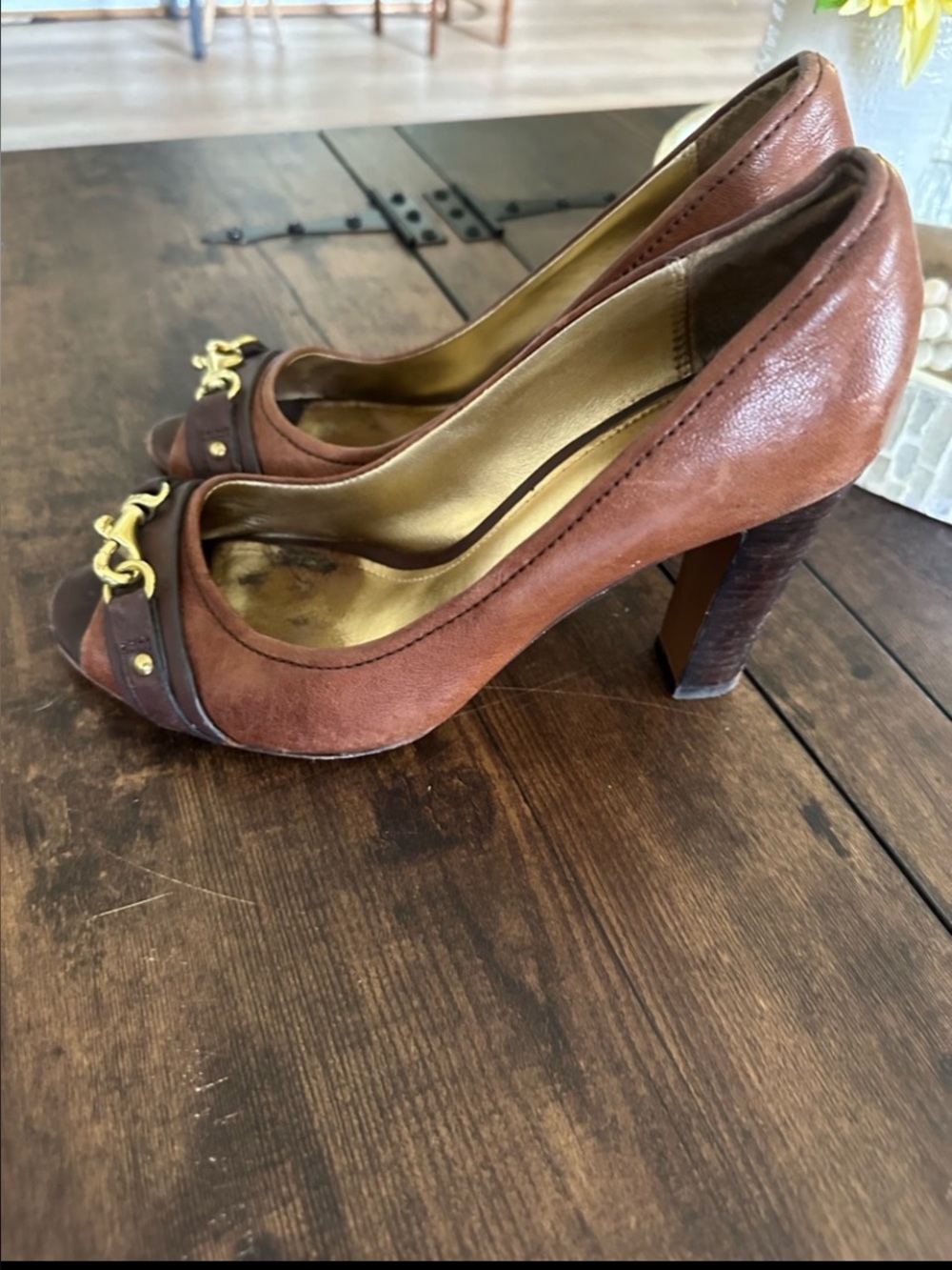 Coach Brown Leather Heels with Gold Hardware